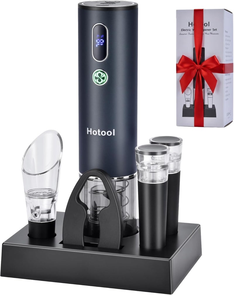 HOWTOOL Electric Wine Opener Gift Set -USB Rechargeable Wine Bottle Opener with Foil Cutter, Wine Aerator, Wine Stoppers -Automatic Corkscrew Wine Opener for Easy Cork Removal - Image 1